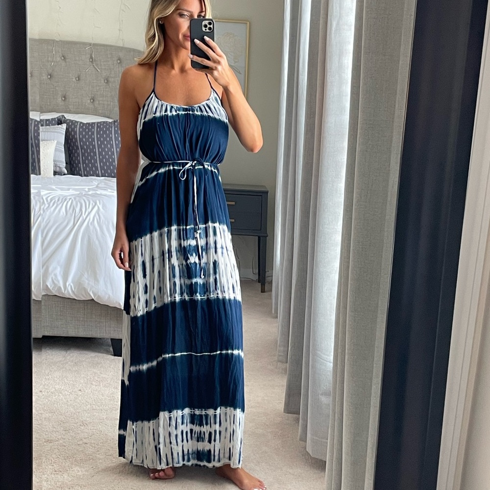 Blue & white tie-dye maxi dress -Size Small. Perfect for beach vacation!!